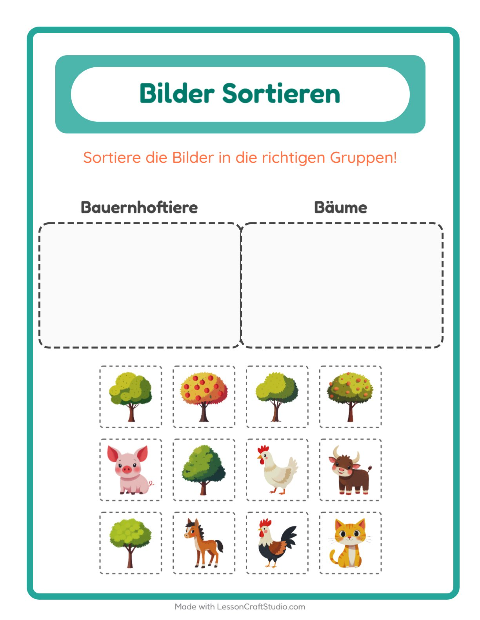 Vorschau: Bildersortierung-Arbeitsblatt für Kindergarten