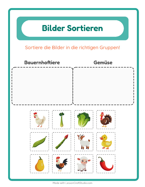 Vorschau: Bildersortierung-Arbeitsblatt für Kindergarten