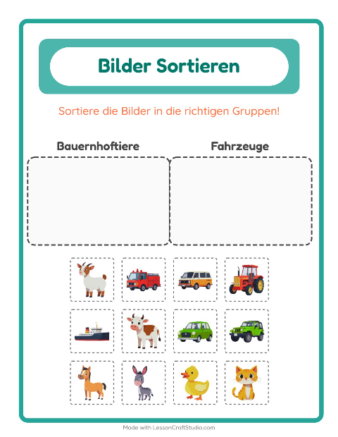 Vorschau: Bildersortierung-Arbeitsblatt für Kindergarten