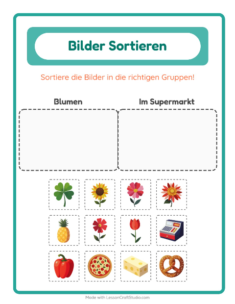 Vorschau: Bildersortierung-Arbeitsblatt für Kindergarten
