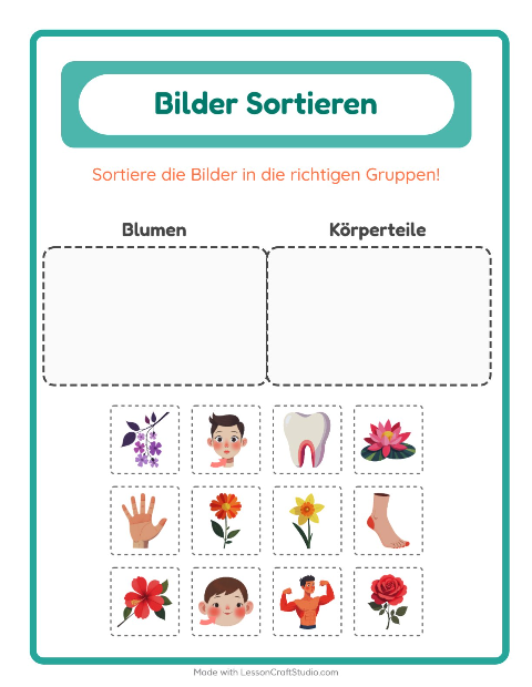 Vorschau: Bildersortierung-Arbeitsblatt für Kindergarten