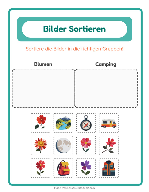 Vorschau: Bildersortierung-Arbeitsblatt für Kindergarten