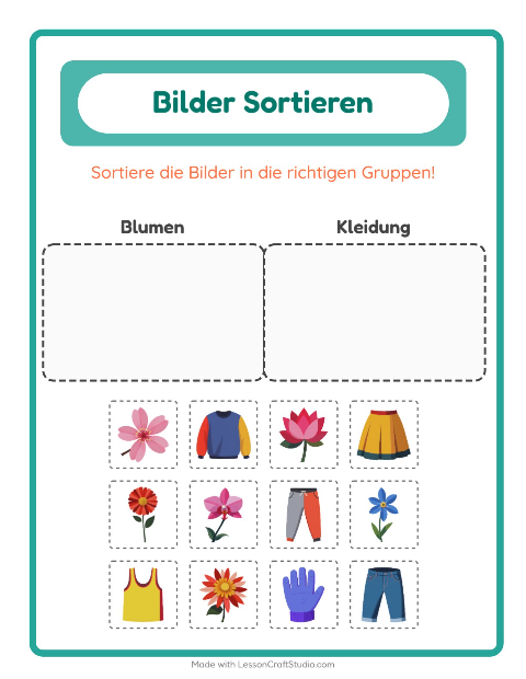 Vorschau: Bildersortierung-Arbeitsblatt für Kindergarten