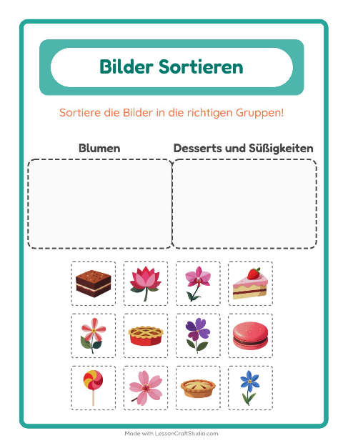 Vorschau: Bildersortierung-Arbeitsblatt für Kindergarten