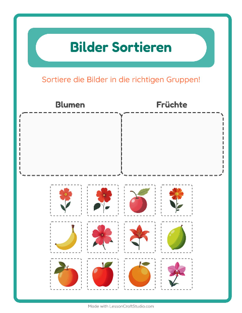 Vorschau: Bildersortierung-Arbeitsblatt für Kindergarten