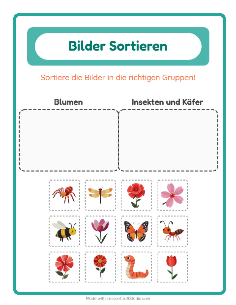 Vorschau: Bildersortierung-Arbeitsblatt für Kindergarten