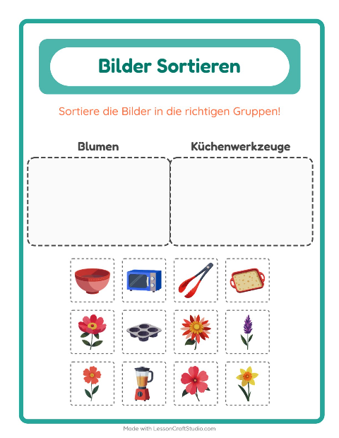 Vorschau: Bildersortierung-Arbeitsblatt für Kindergarten