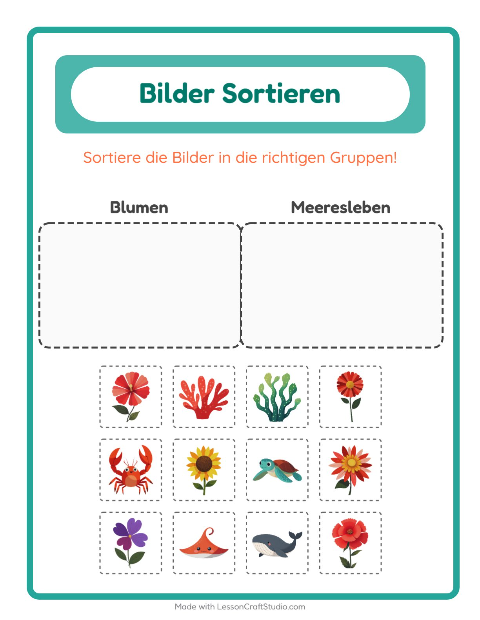 Vorschau: Bildersortierung-Arbeitsblatt für Kindergarten