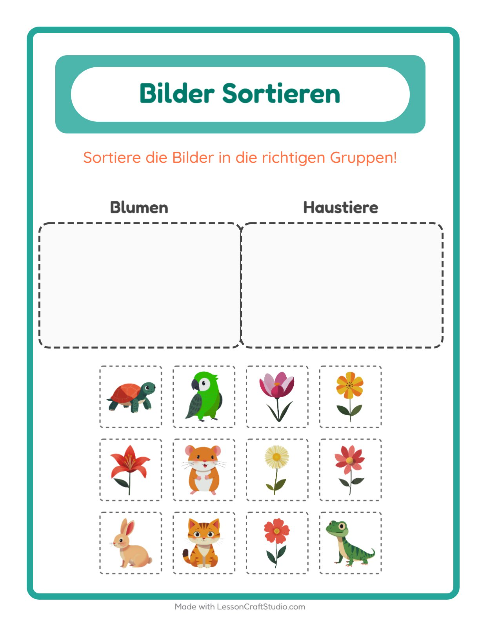 Vorschau: Bildersortierung-Arbeitsblatt für Kindergarten