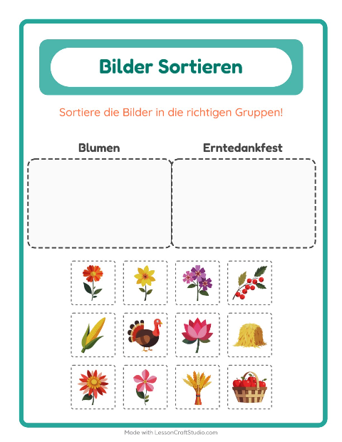 Vorschau: Bildersortierung-Arbeitsblatt für Kindergarten