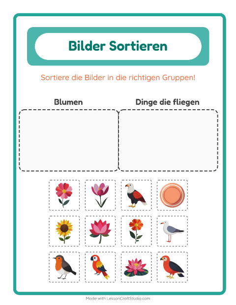 Vorschau: Bildersortierung-Arbeitsblatt für Kindergarten