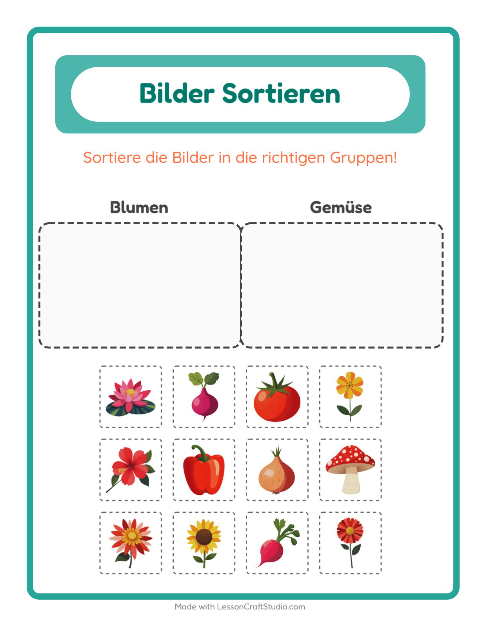 Vorschau: Bildersortierung-Arbeitsblatt für Kindergarten