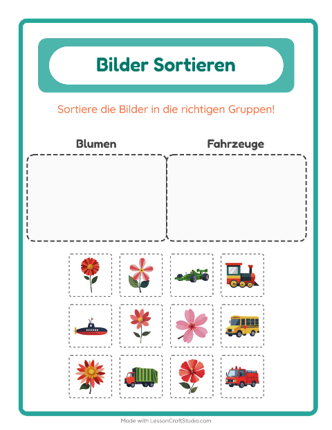 Vorschau: Bildersortierung-Arbeitsblatt für Kindergarten