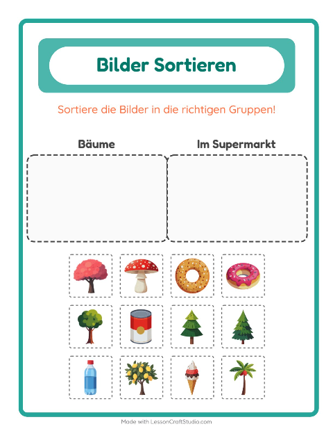 Vorschau: Bildersortierung-Arbeitsblatt für Kindergarten