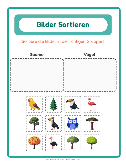 Vorschau: Bildersortierung-Arbeitsblatt für Kindergarten