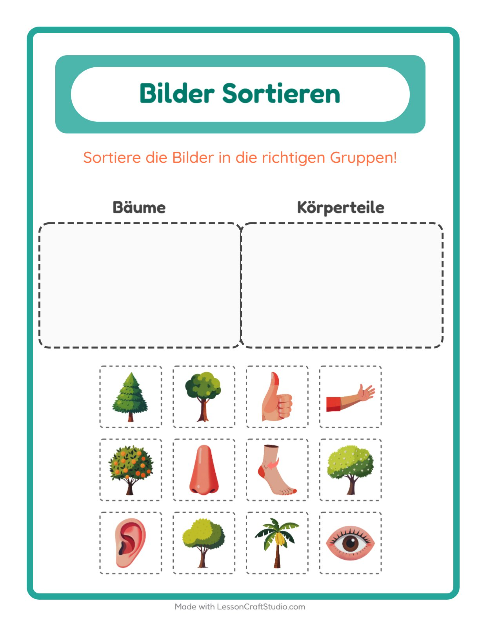 Vorschau: Bildersortierung-Arbeitsblatt für Kindergarten