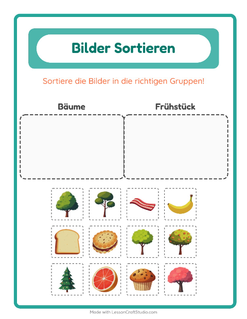 Vorschau: Bildersortierung-Arbeitsblatt für Kindergarten