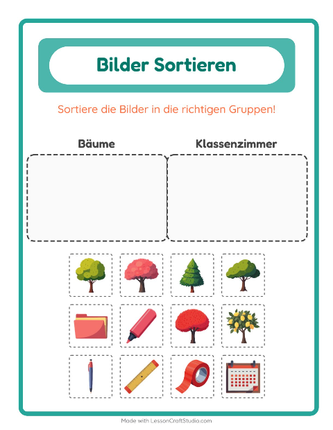 Vorschau: Bildersortierung-Arbeitsblatt für Kindergarten