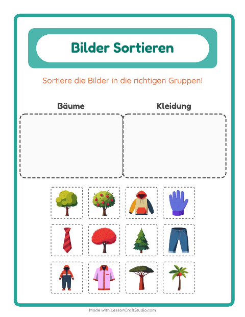 Vorschau: Bildersortierung-Arbeitsblatt für Kindergarten