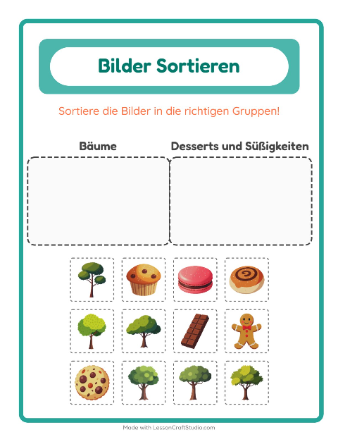 Vorschau: Bildersortierung-Arbeitsblatt für Kindergarten