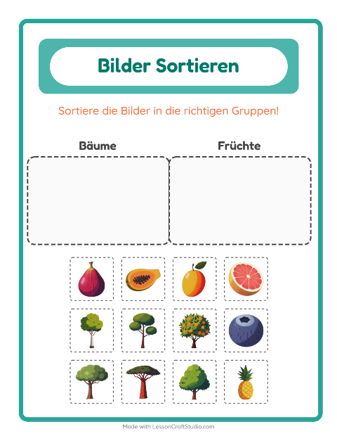 Vorschau: Bildersortierung-Arbeitsblatt für Kindergarten