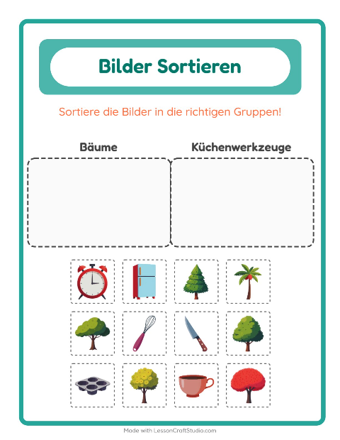 Vorschau: Bildersortierung-Arbeitsblatt für Kindergarten