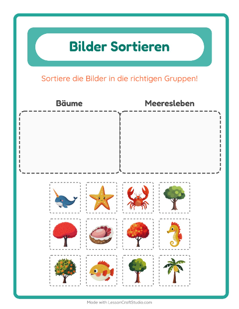 Vorschau: Bildersortierung-Arbeitsblatt für Kindergarten