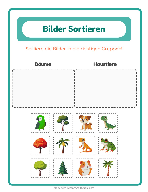 Vorschau: Bildersortierung-Arbeitsblatt für Kindergarten