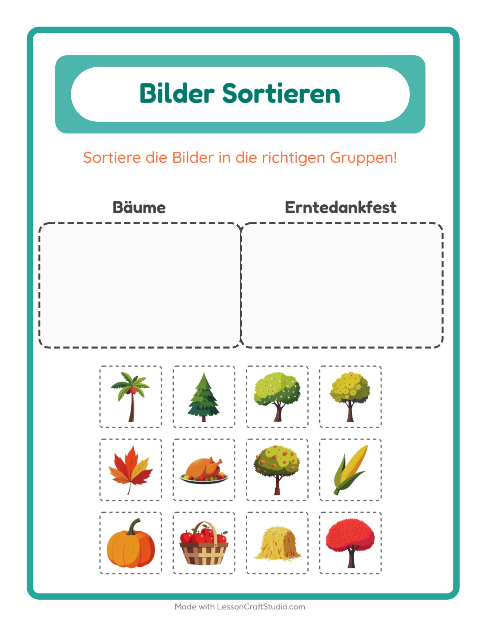 Vorschau: Bildersortierung-Arbeitsblatt für Kindergarten