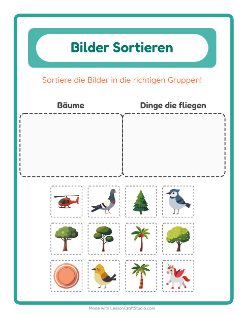 Vorschau: Bildersortierung-Arbeitsblatt für Kindergarten