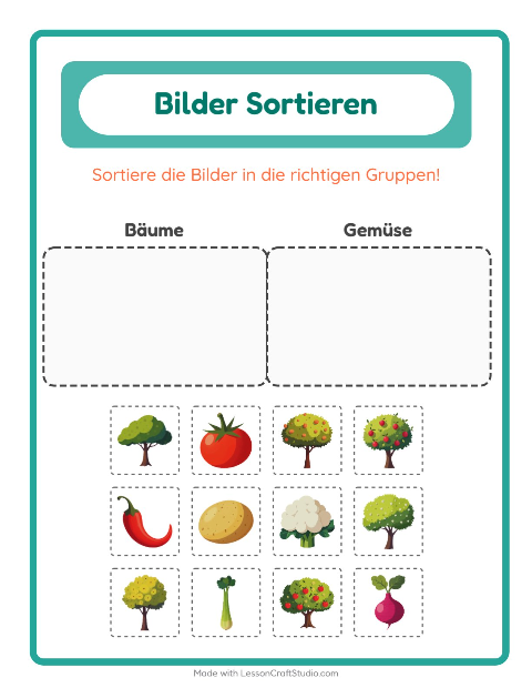 Vorschau: Bildersortierung-Arbeitsblatt für Kindergarten
