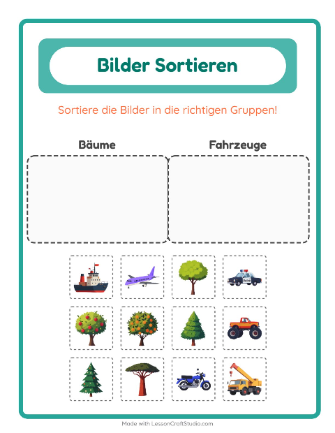 Vorschau: Bildersortierung-Arbeitsblatt für Kindergarten
