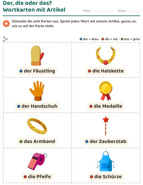 Vorschau: Bildkarten-Arbeitsblatt mit Accessoires für Kindergarten