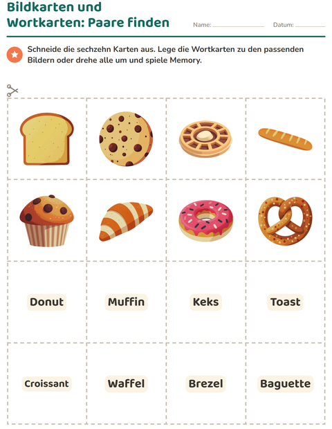 Vorschau: Bildkarten-Arbeitsblatt mit Bäckerei für Kindergarten