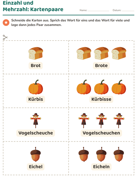 Vorschau: Bildkarten-Arbeitsblatt mit Erntedankfest für Kindergarten