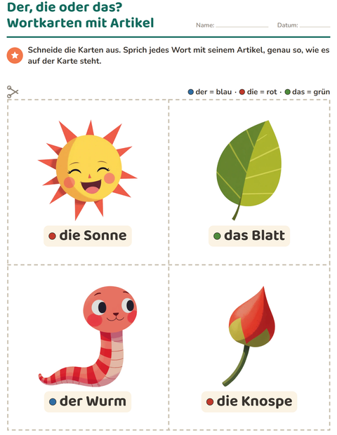 Vorschau: Bildkarten-Arbeitsblatt mit Frühling für Kindergarten