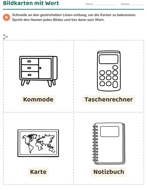Vorschau: Bildkarten-Arbeitsblatt mit Klassenzimmer 2 (S/W) für Kindergarten