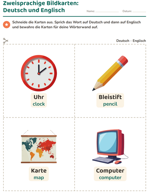 Vorschau: Bildkarten-Arbeitsblatt mit Klassenzimmer für Kindergarten