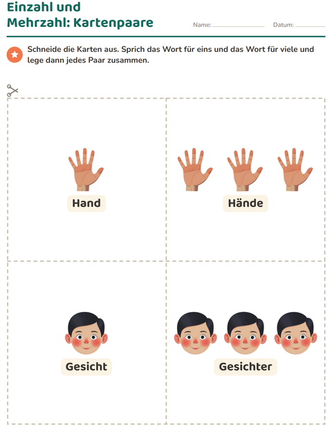 Vorschau: Bildkarten-Arbeitsblatt mit Körperteile für Kindergarten