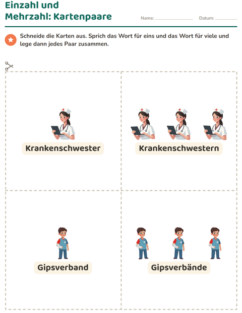 Vorschau: Bildkarten-Arbeitsblatt mit Krankenhaus für Kindergarten