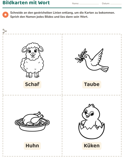 Vorschau: Bildkarten-Arbeitsblatt mit Ostern SW 2 für Kindergarten