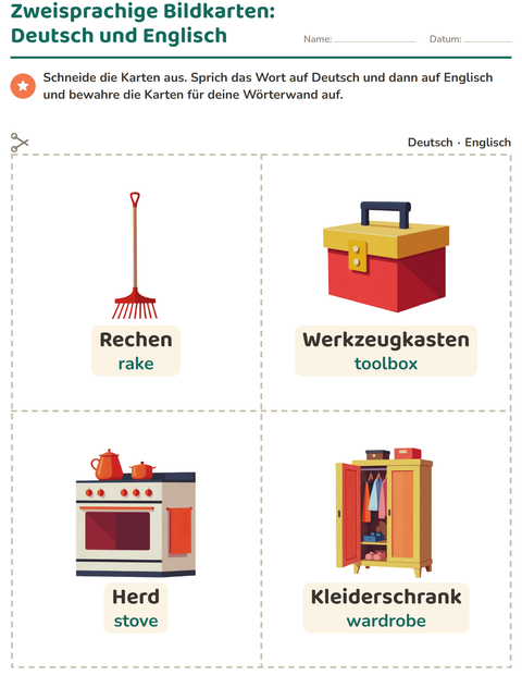Vorschau: Bildkarten-Arbeitsblatt mit Rund ums Haus für Kindergarten