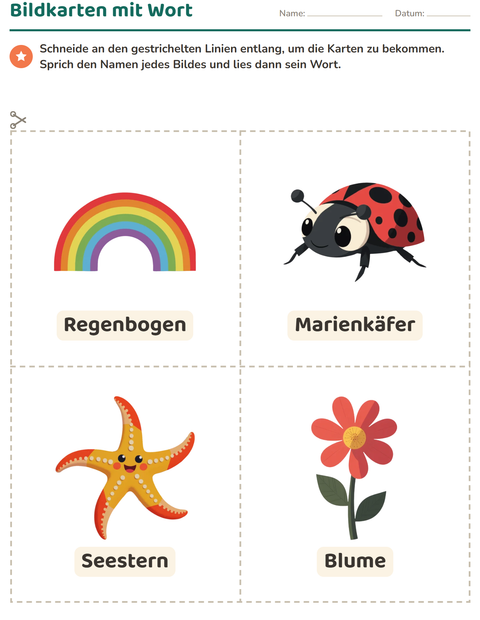 Vorschau: Bildkarten-Arbeitsblatt mit Sommer für Kindergarten