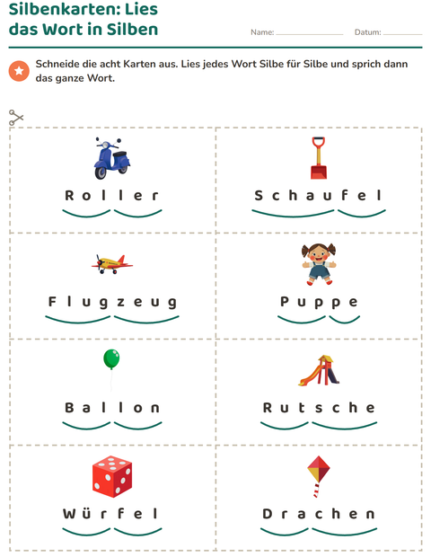 Vorschau: Bildkarten-Arbeitsblatt mit Spielzeug für 1. Klasse