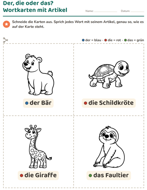 Vorschau: Bildkarten-Arbeitsblatt mit Zootiere SW für Kindergarten