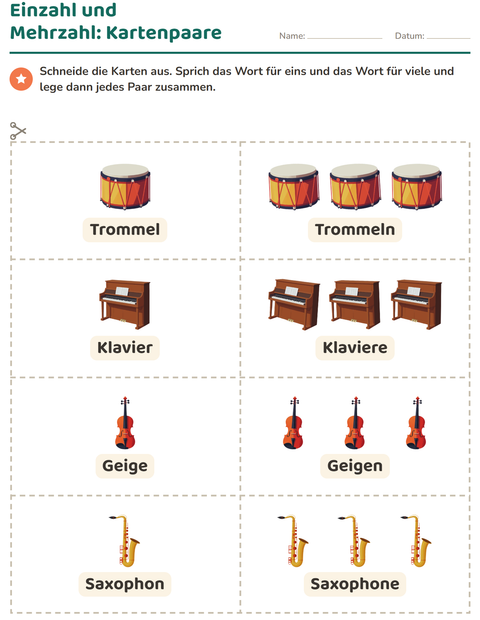 Vorschau: Bildkarten-Arbeitsblatt mit Musik für Kindergarten