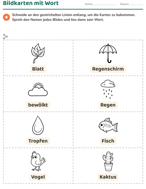 Vorschau: Bildkarten-Arbeitsblatt mit Natur SW für Kindergarten