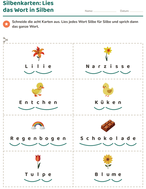 Vorschau: Bildkarten-Arbeitsblatt mit Ostern für 1. Klasse