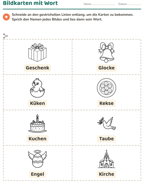 Vorschau: Bildkarten-Arbeitsblatt mit Ostern SW 2 für Kindergarten