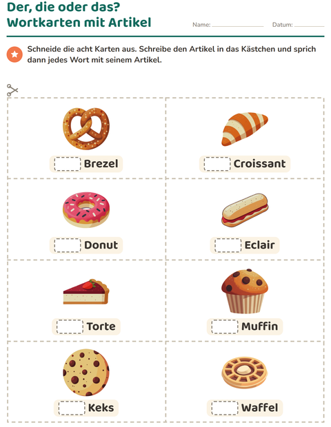 Vorschau: Bildkarten-Arbeitsblatt mit Bäckerei für Kindergarten
